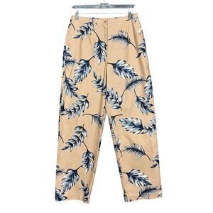 Talbots Pants Womens‎ 6 Tan Blue Tropical Leaf Print Linen Blend Straight Leg